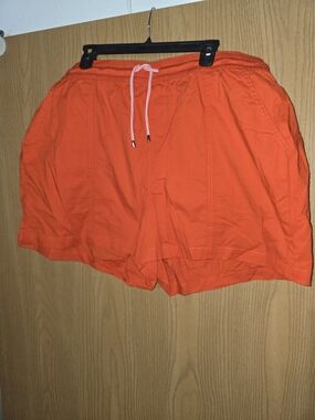 Women's Orange Elastic Waist Drawstring Shorts